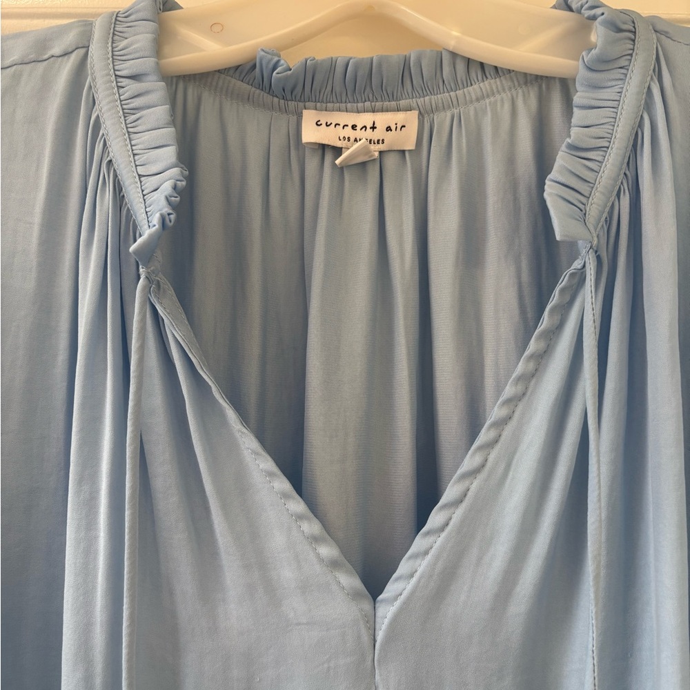 Current Air Blue Pleated Top w/ Ruffled Sleeves (Med) - Picture 3 of 4